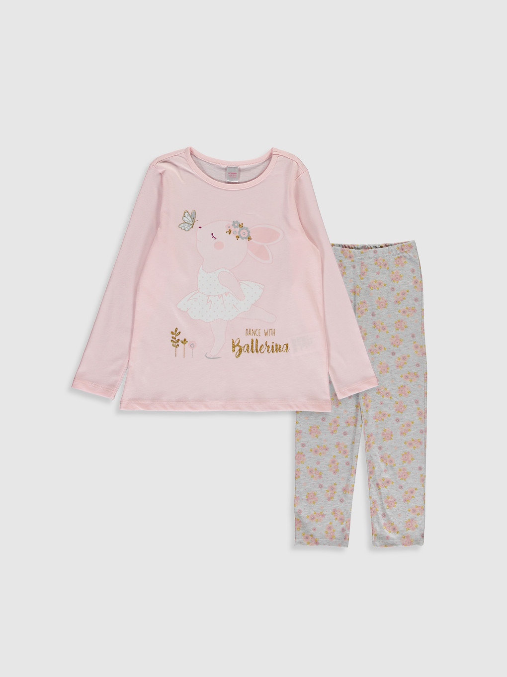Pembe Kız Çocuk Baskılı Pijama Takımı