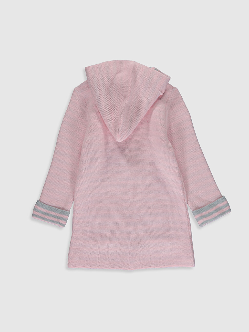 Pembe Kapüşonlu Uzun Kollu Kız Çocuk Hırka-1