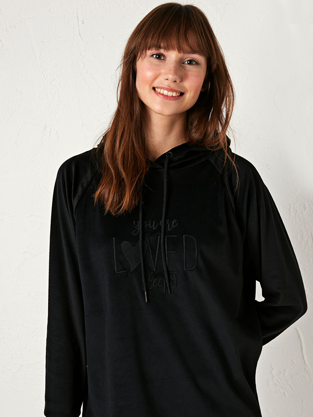 Letter Embroidery Velvet Pyjamas Top with Hood