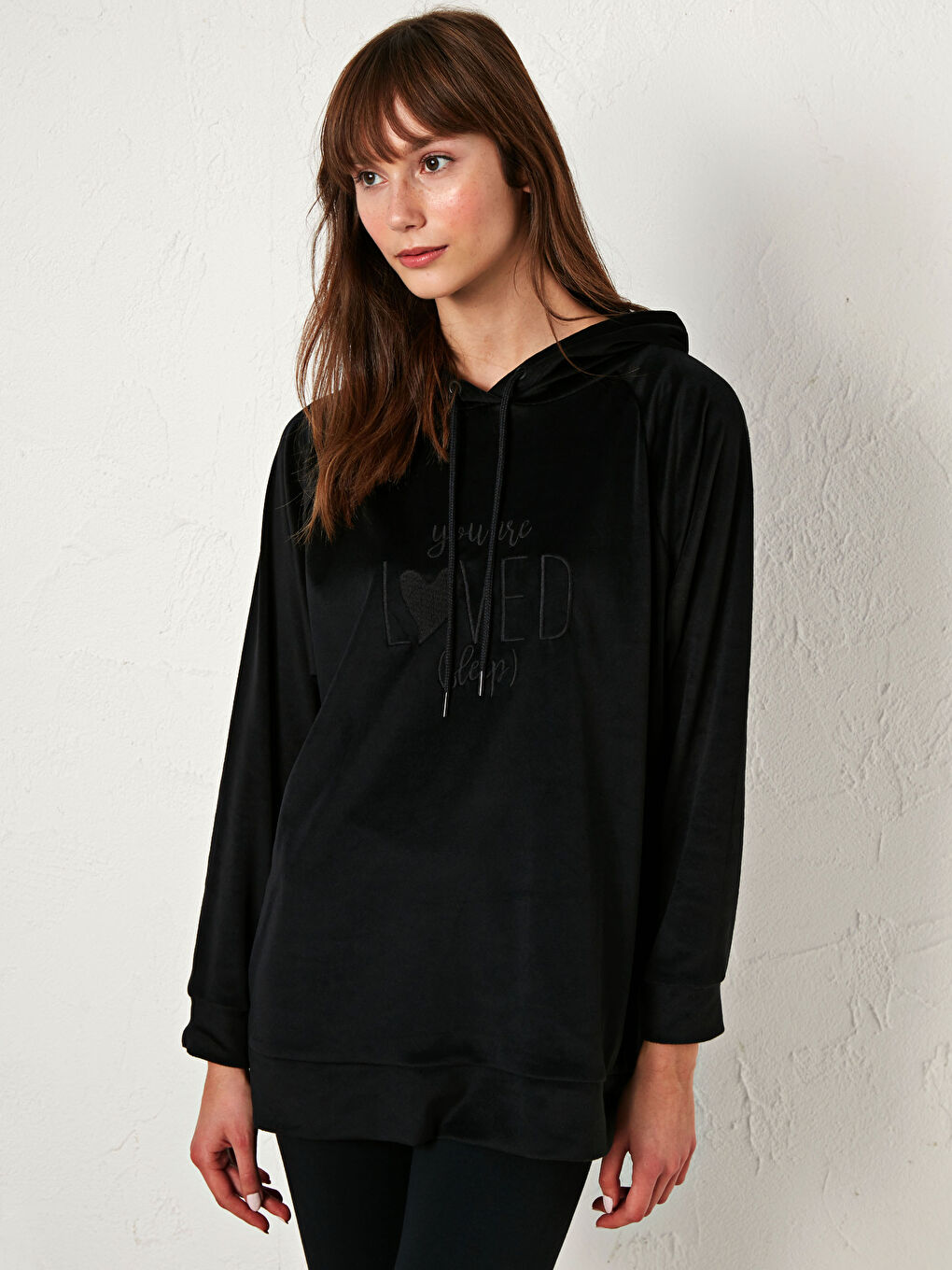 Letter Embroidery Velvet Pyjamas Top with Hood-3