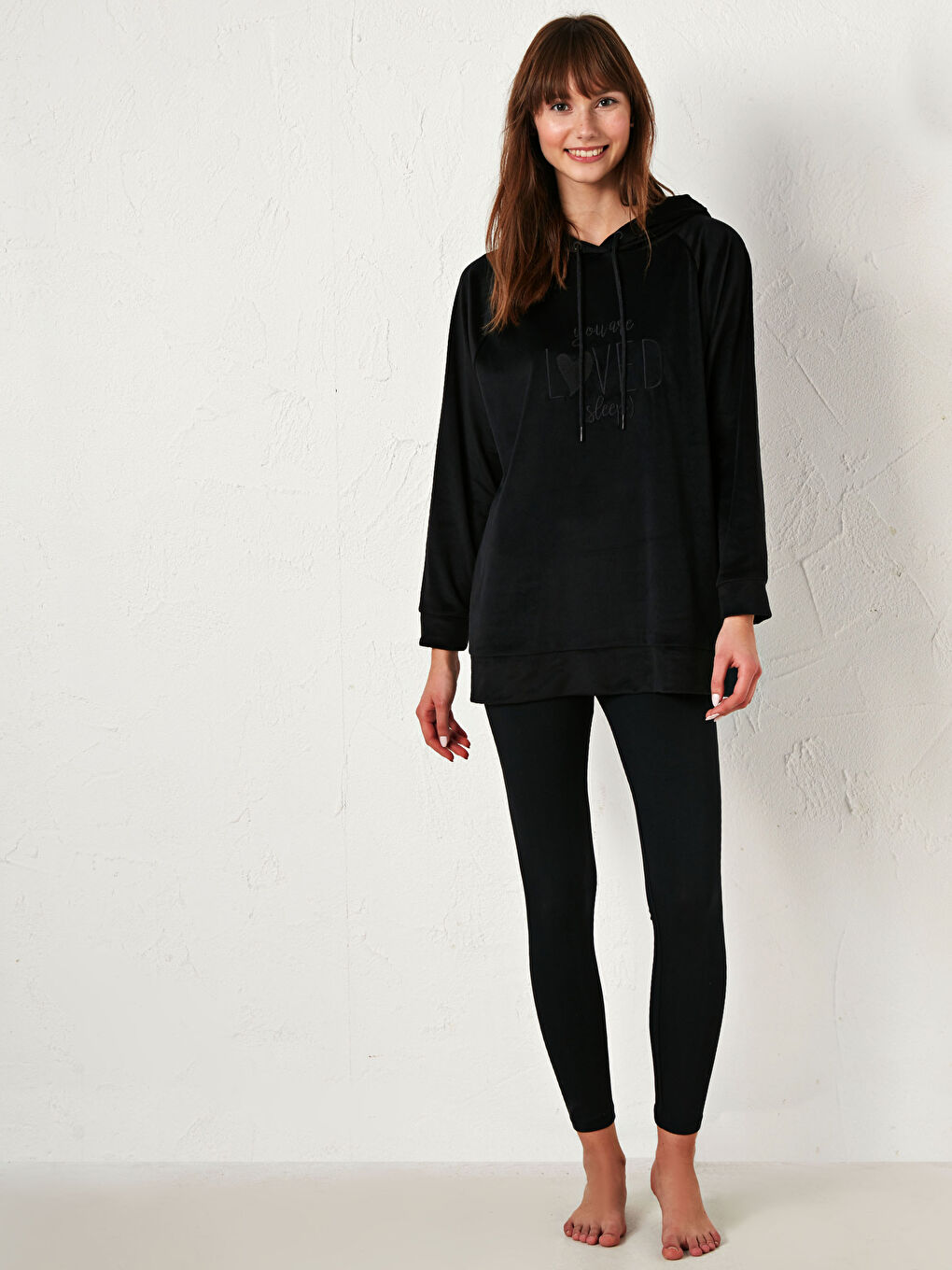 Letter Embroidery Velvet Pyjamas Top with Hood-4