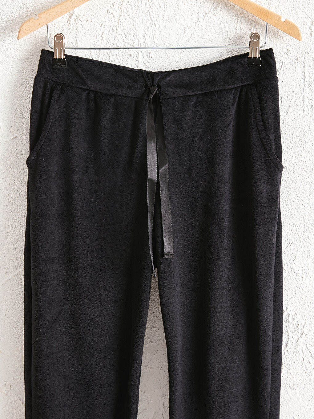 Siyah Kadife Kadın Kadife Pijama Alt-2