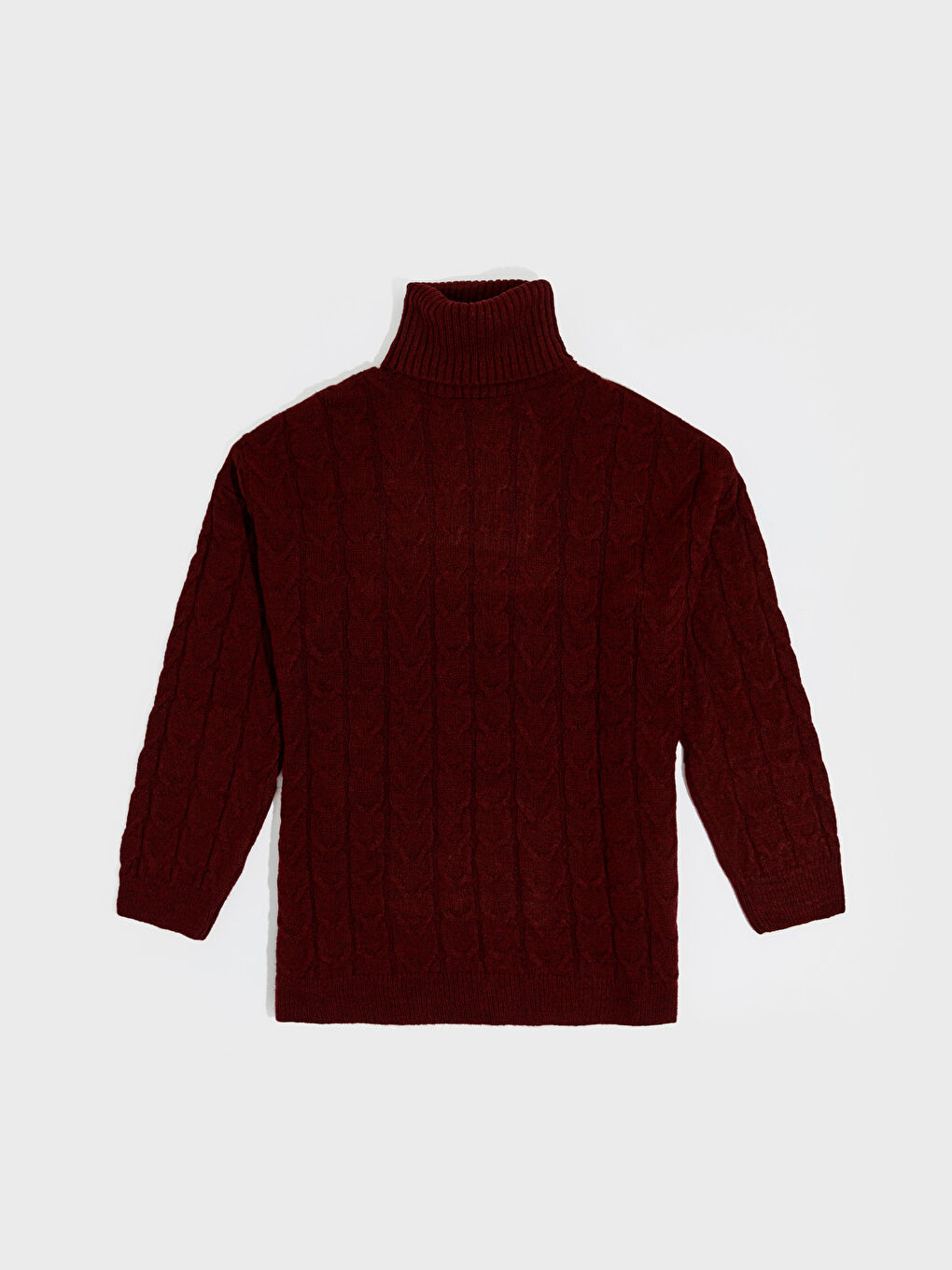 Bordo Balıkçı Yaka Kendinden Desenli Uzun Kollu Kadın Kazak