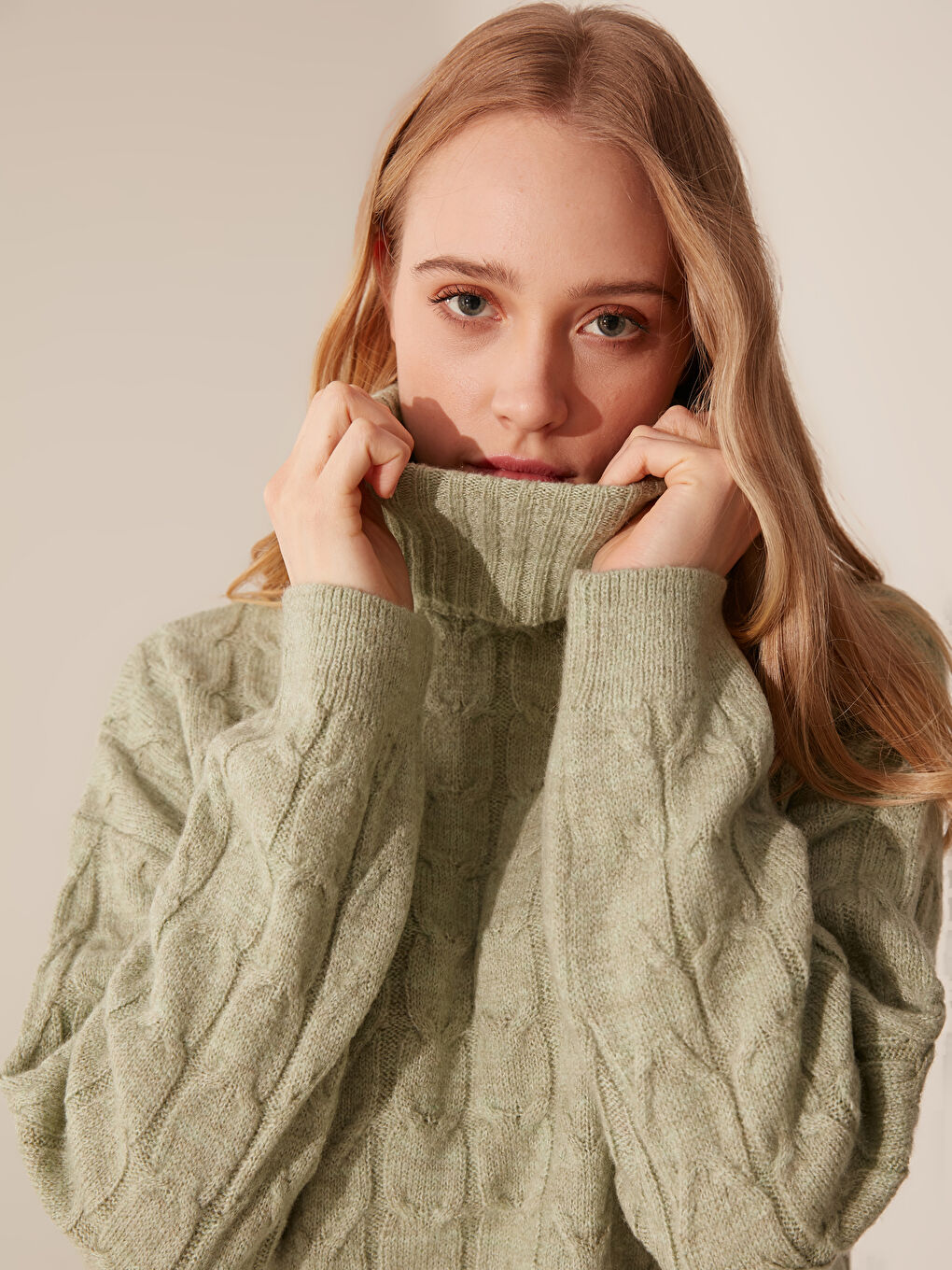 Turtleneck Patterned Long Sleeve Women's Sweater-5