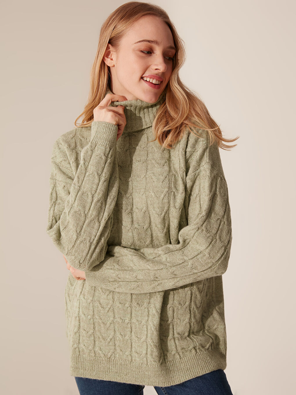 Turtleneck Patterned Long Sleeve Women's Sweater-1