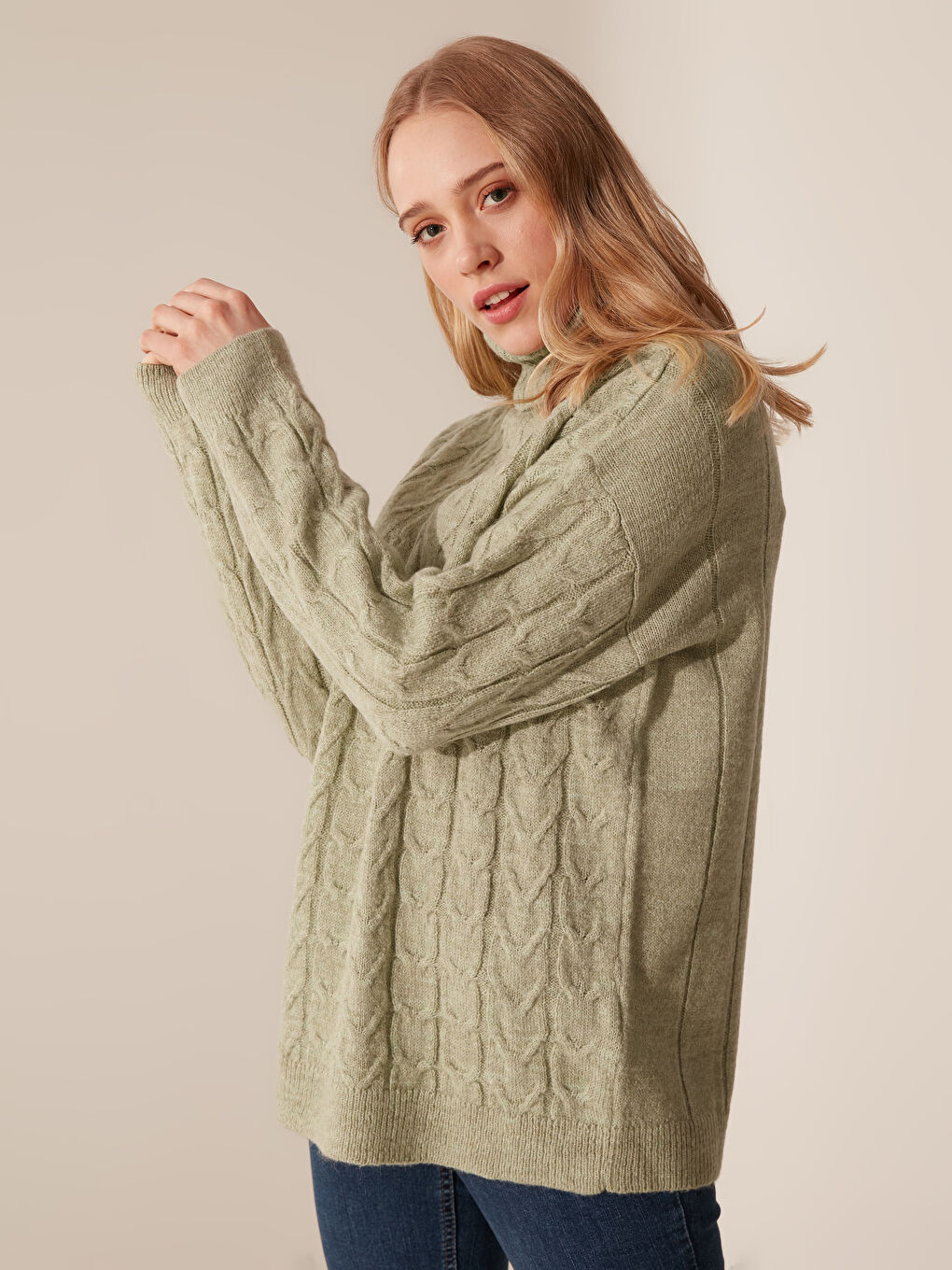 Turtleneck Patterned Long Sleeve Women's Sweater-6