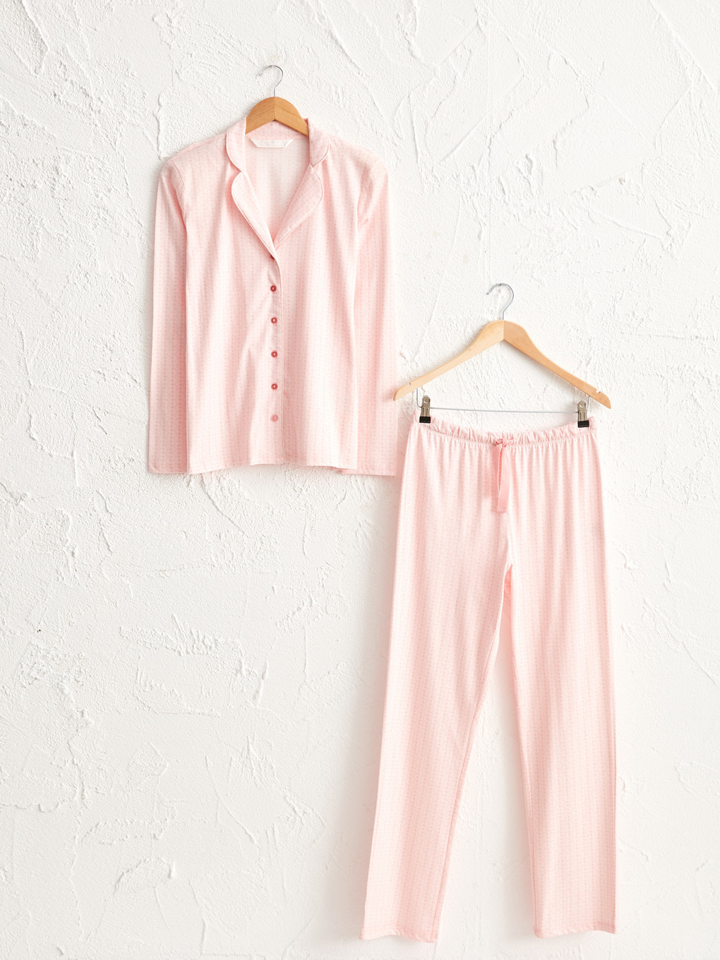 Pembe Puantiyeli Pamuklu Pijama Takımı