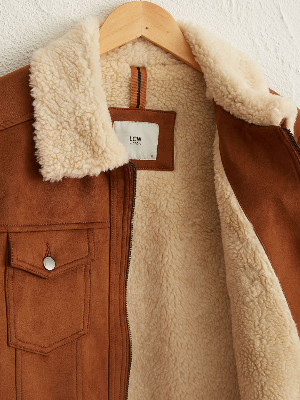 Bej Slim Fit Kürk Yaka Süet Mont-2