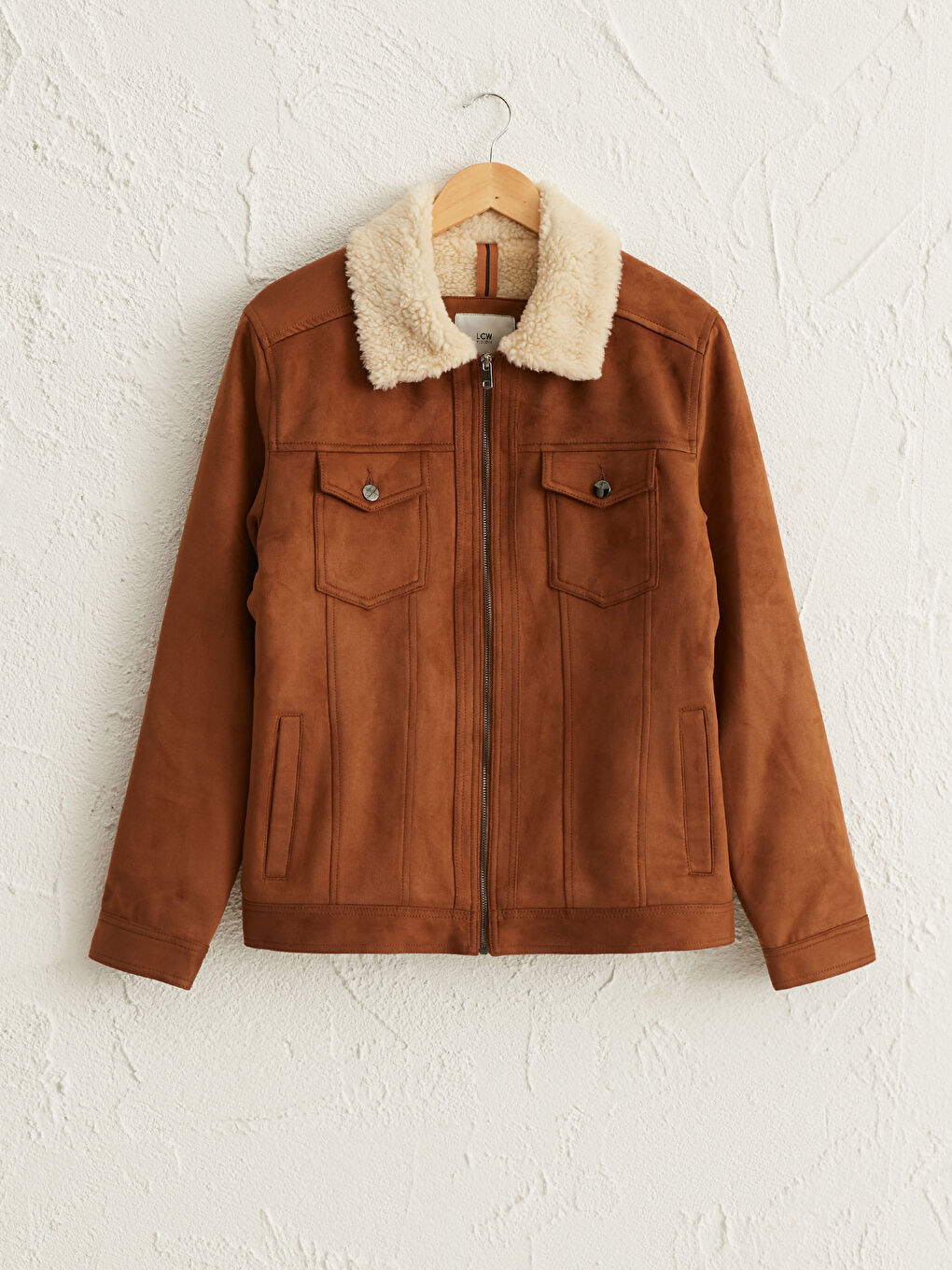 Bej Slim Fit Kürk Yaka Süet Mont