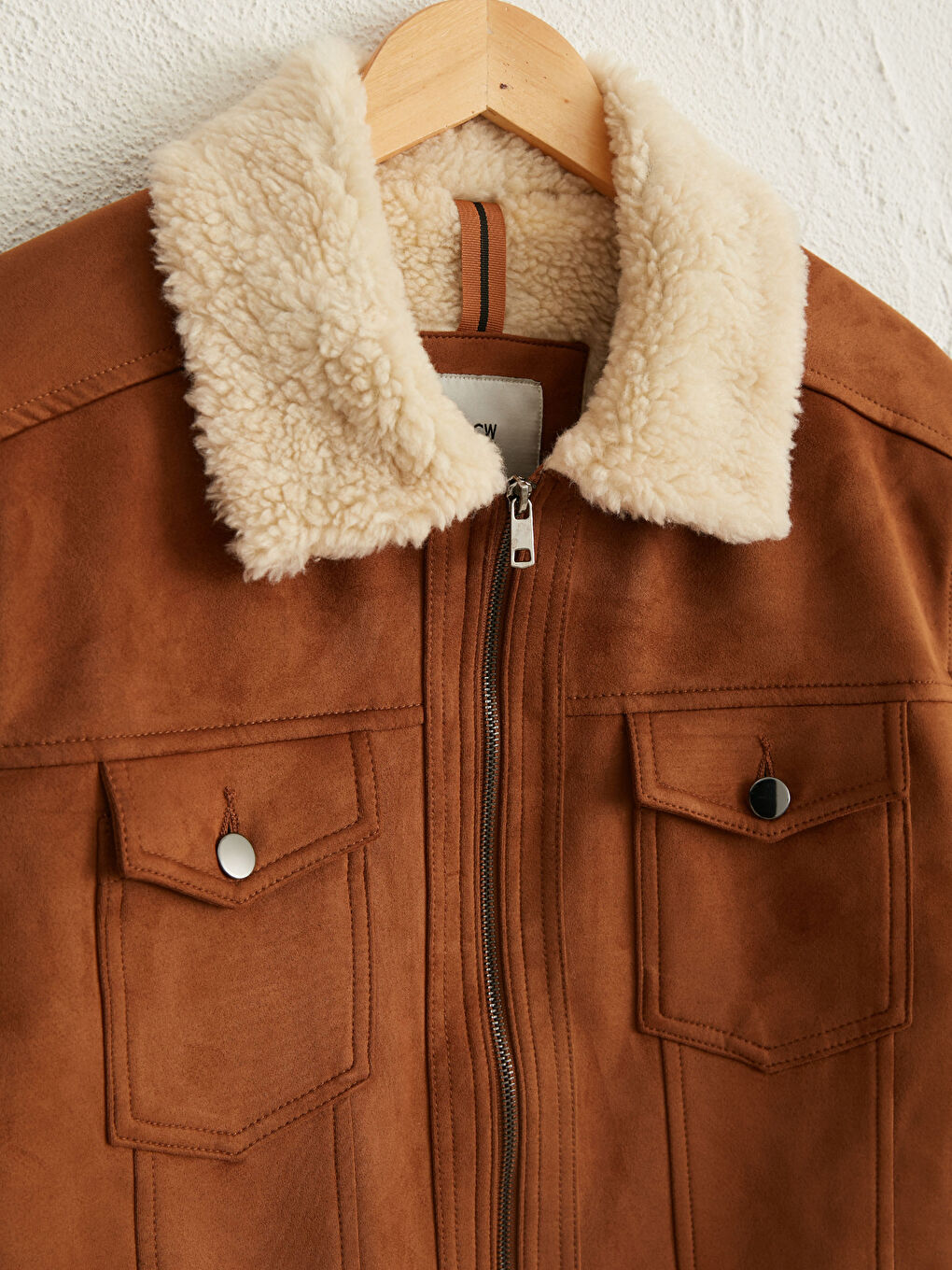 Bej Slim Fit Kürk Yaka Süet Mont-1