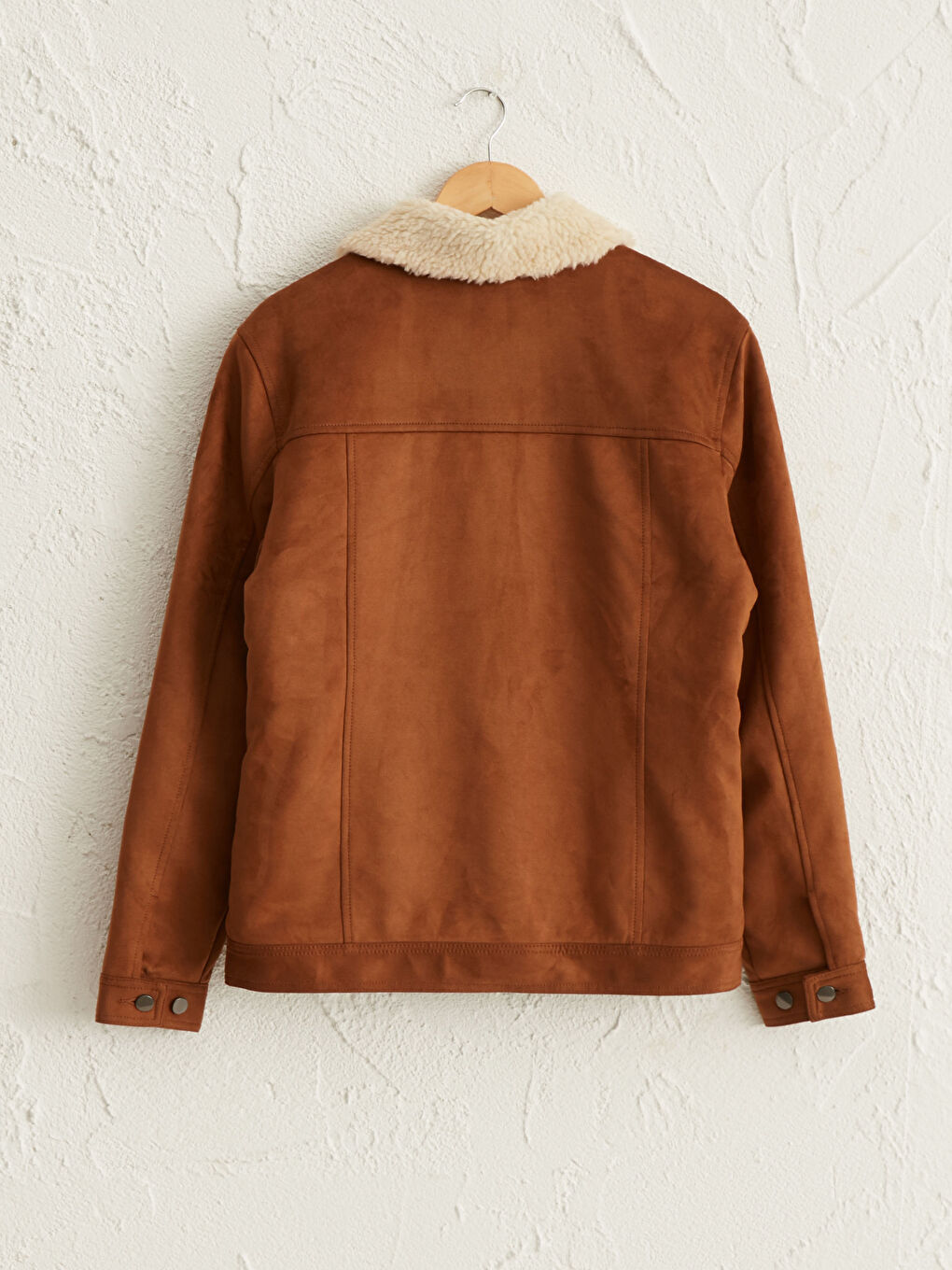 Bej Slim Fit Kürk Yaka Süet Mont-3