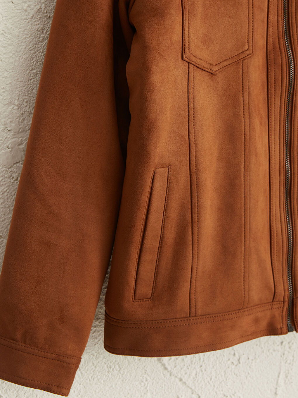 Bej Slim Fit Kürk Yaka Süet Mont-4