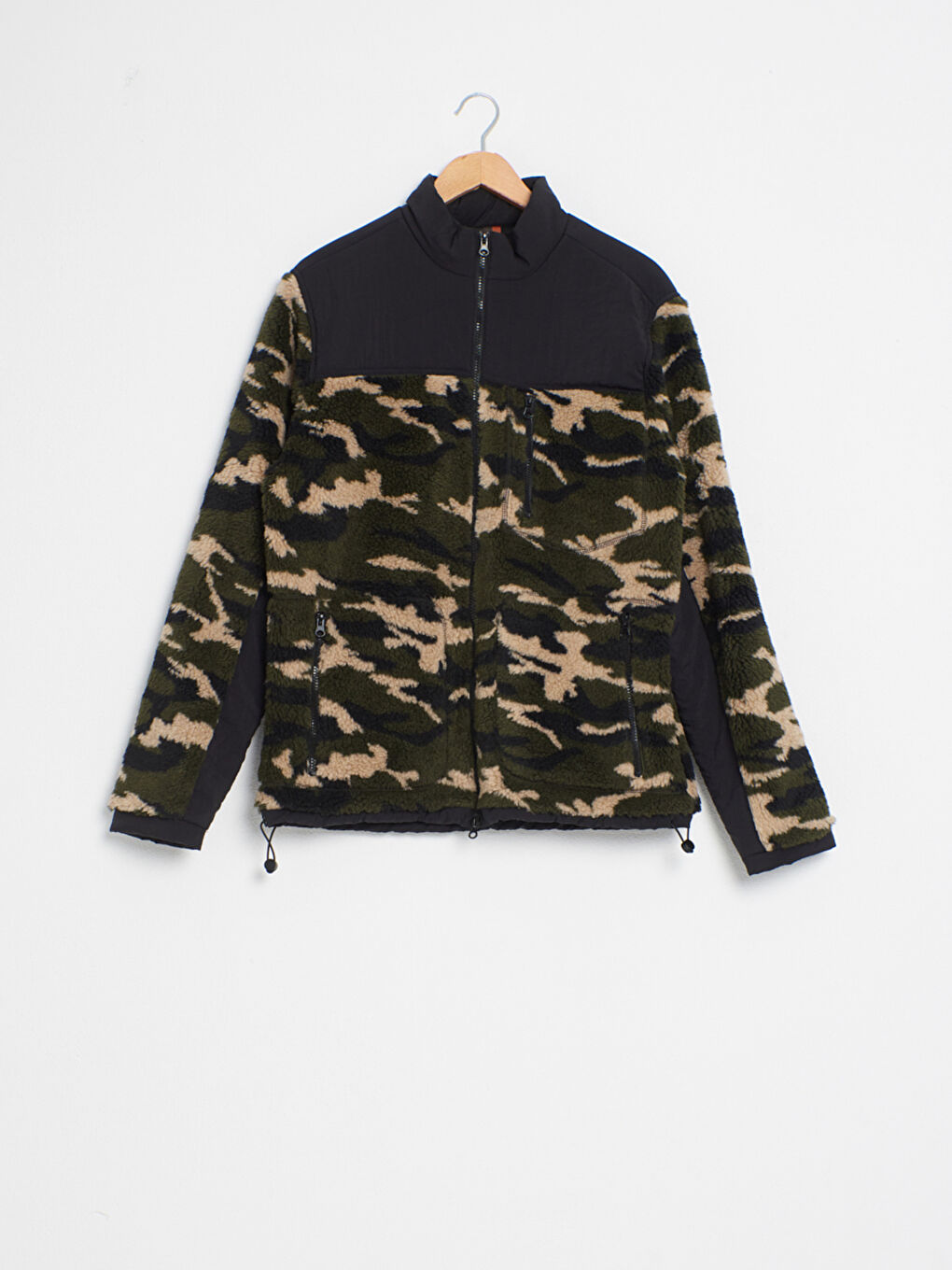 Haki Dik Yaka Kamuflaj Desenli İnce Erkek Mont-4