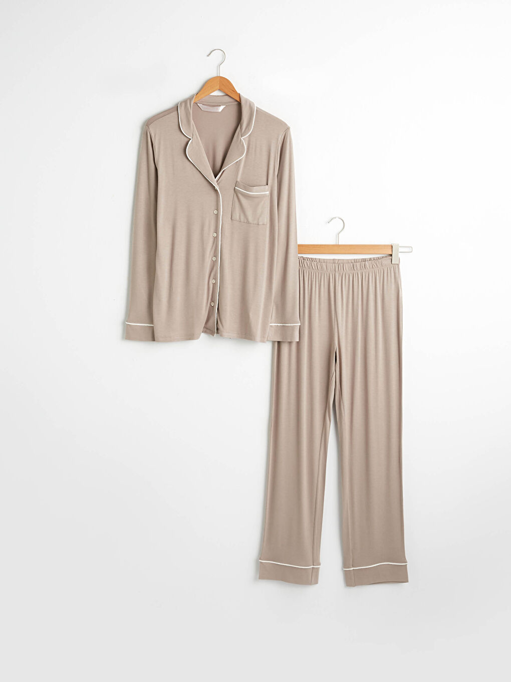 Set de pijama cu detalii în dungi și guler-4