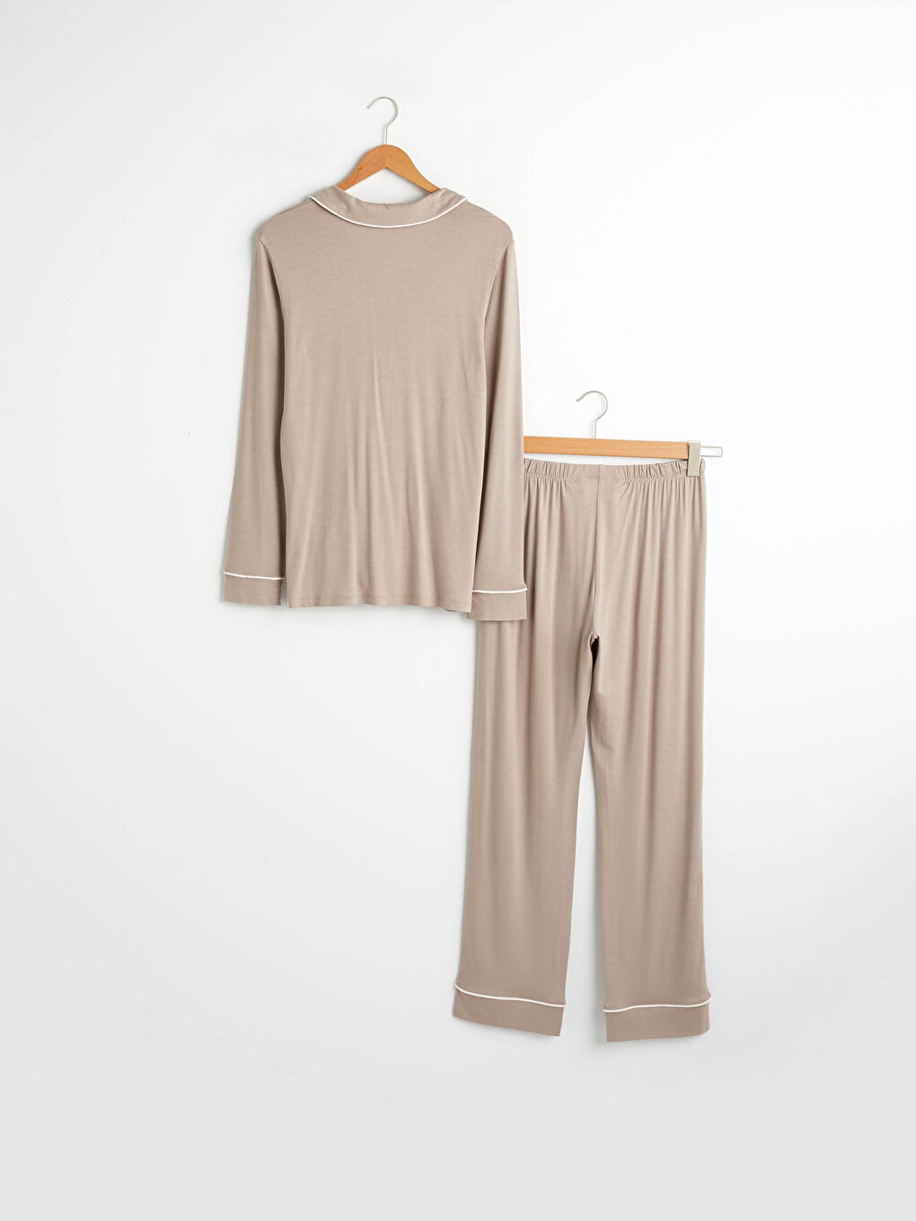 Set de pijama cu detalii în dungi și guler-5