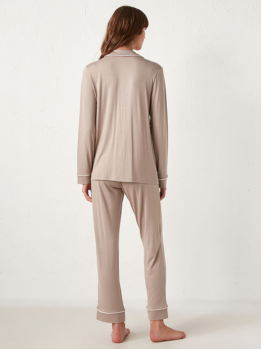 Set de pijama cu detalii în dungi și guler-3