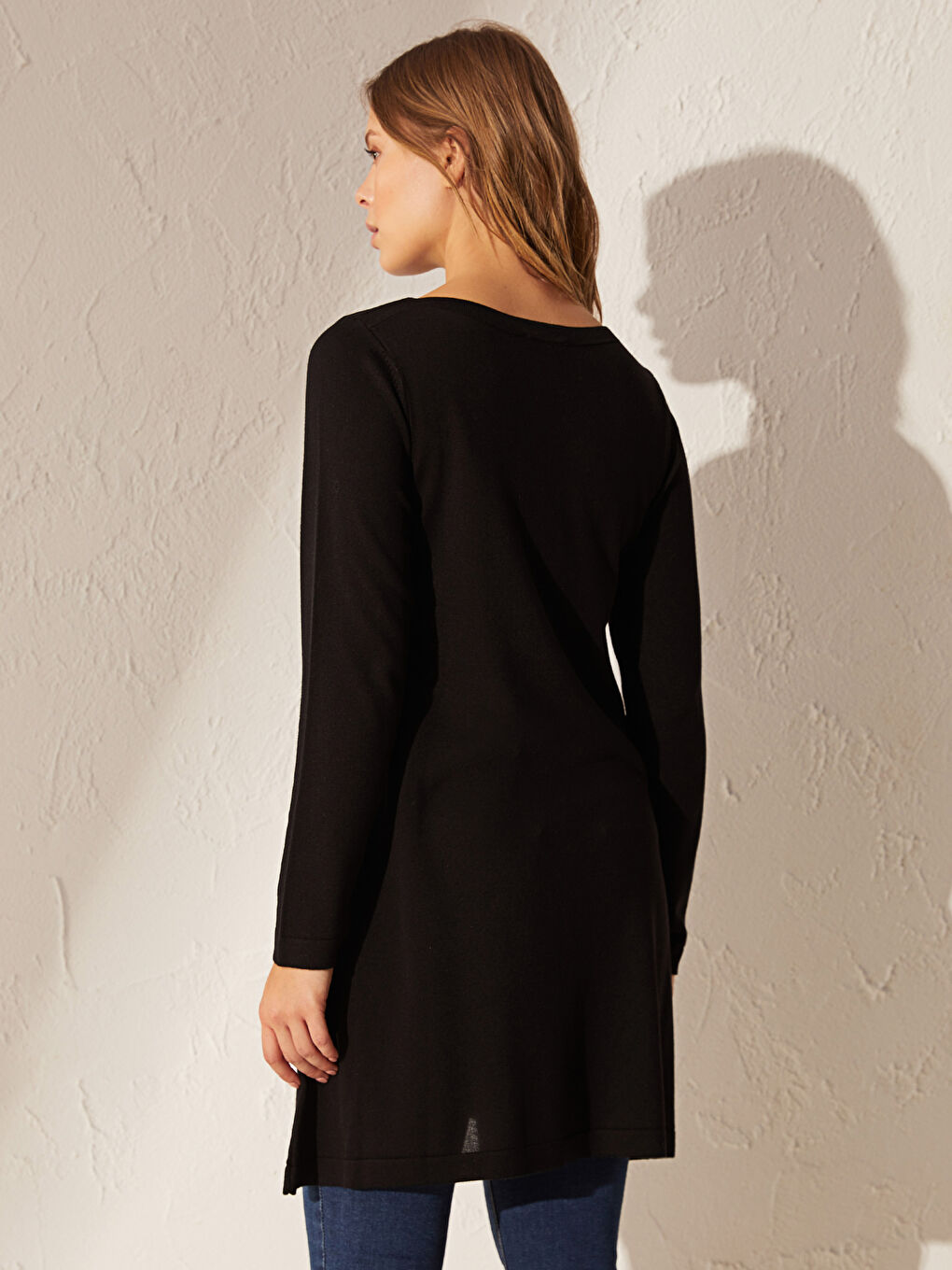 Siyah Kayık Yaka Uzun Kollu Kadın Tunik-3