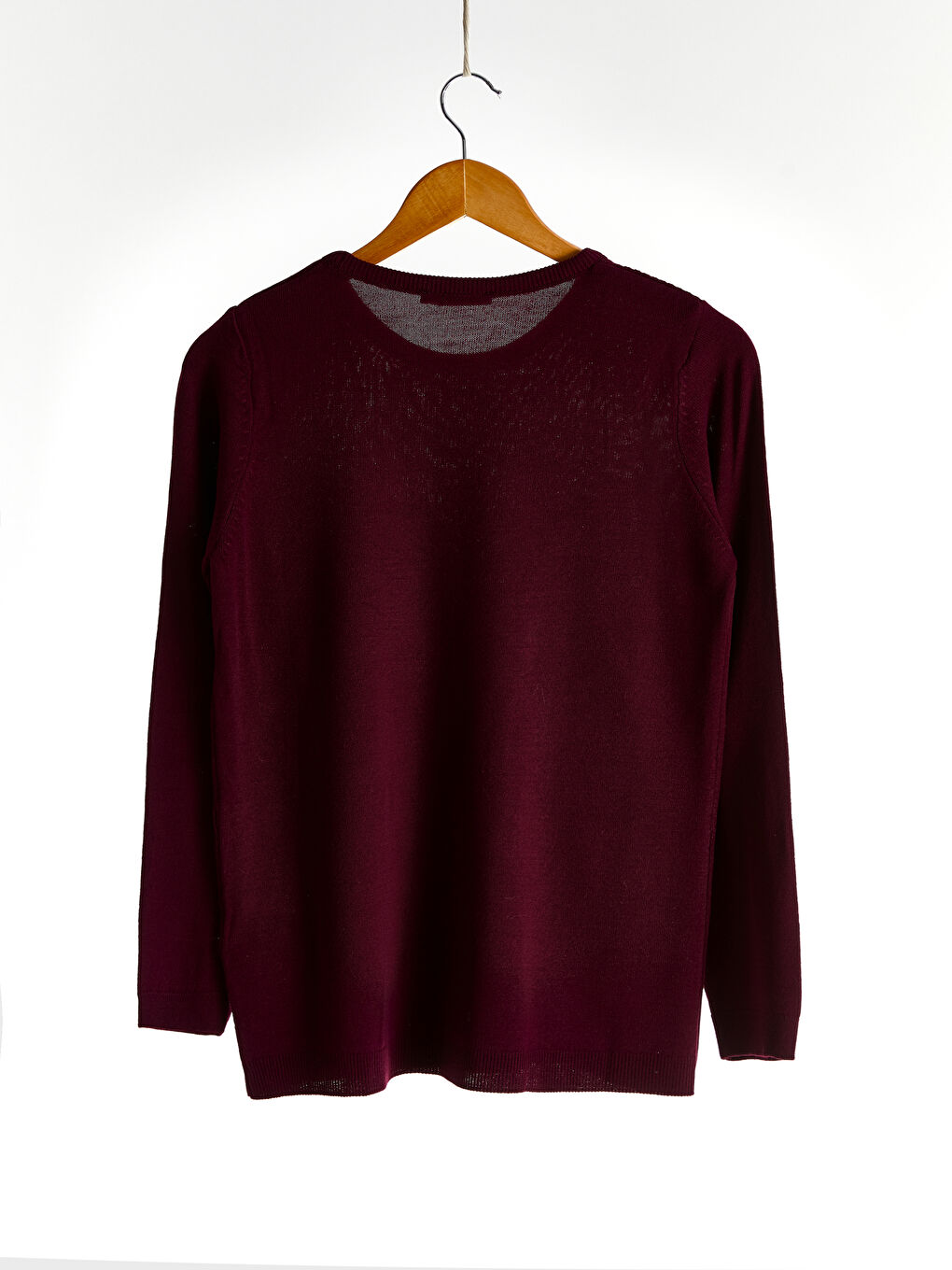 Bordo Bisiklet Yaka Uzun Kollu Kadın Düz İnce Triko Kazak-1