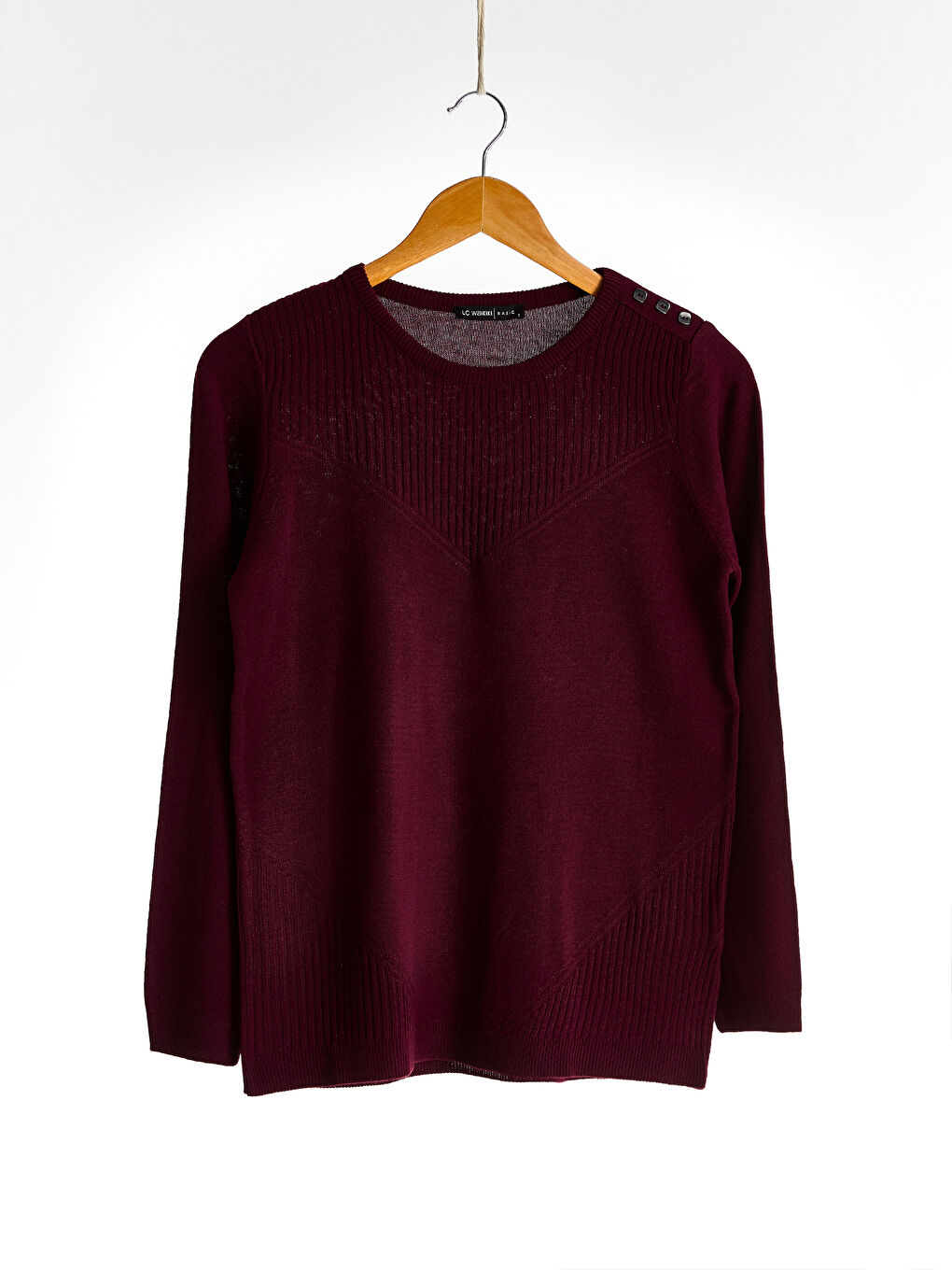 Bordo Bisiklet Yaka Uzun Kollu Kadın Düz İnce Triko Kazak