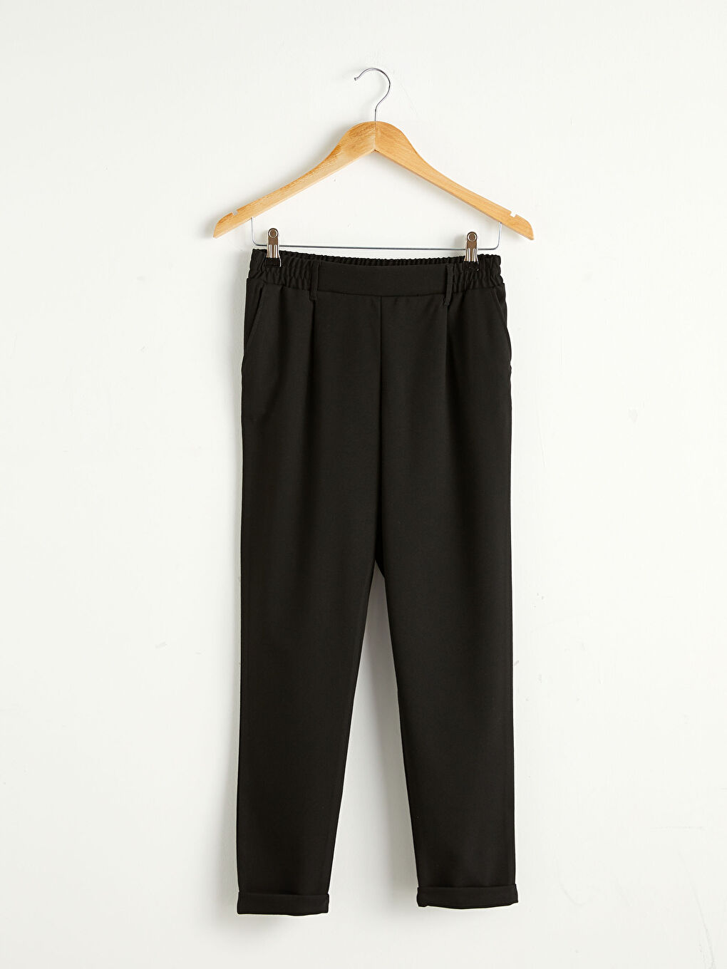 Elastic Waist Ankle Length Carrot Fit Trousers