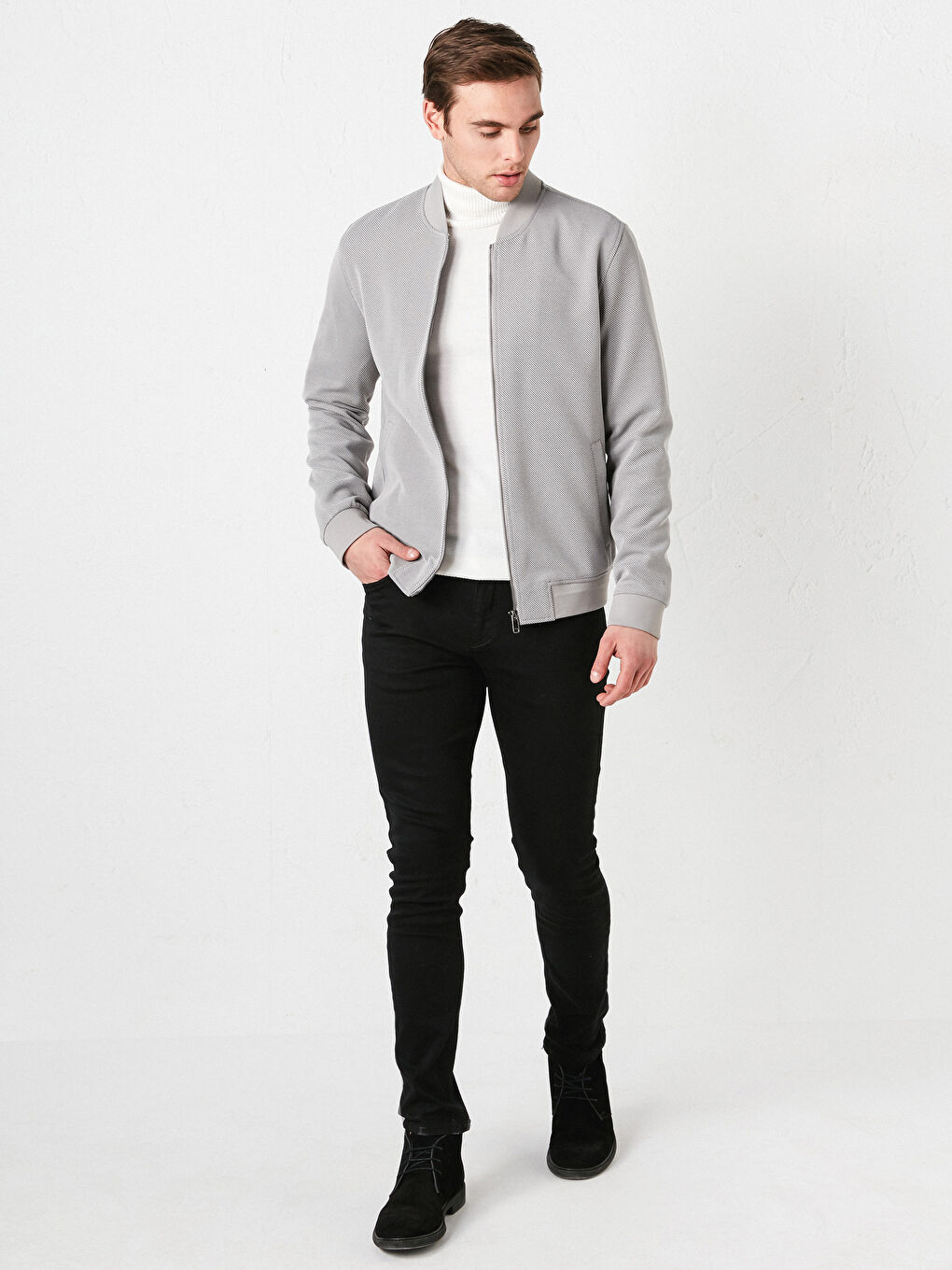 Standard Pattern College Collar Slim Men's Coat-4