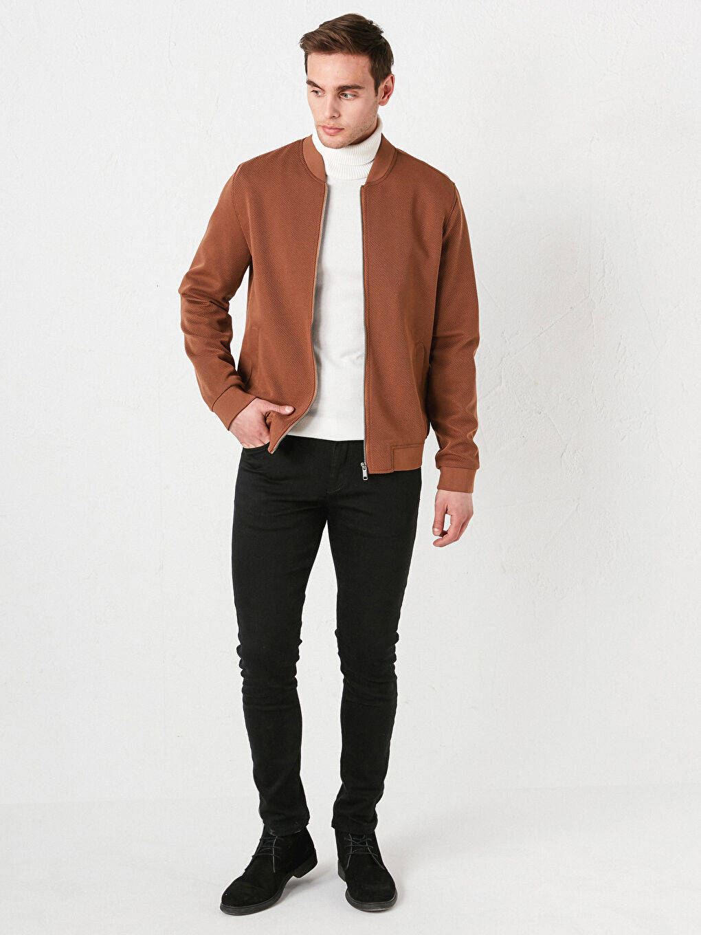 Manteau Slim pour Hommes à Motif Standard avec Col Université-4