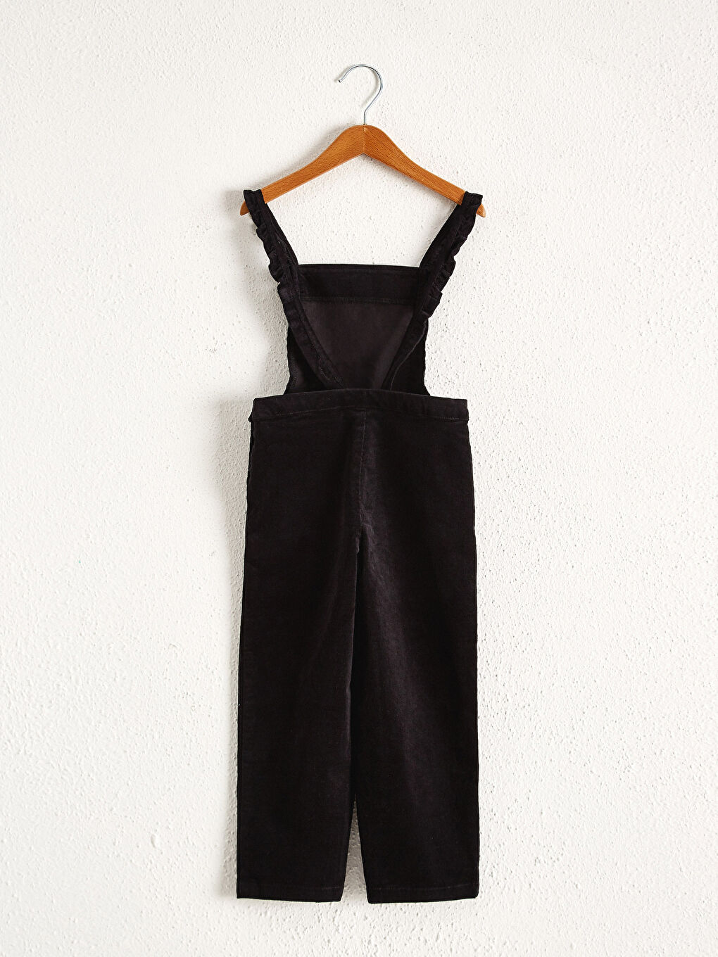 Siyah Kız Çocuk Fırfırlı Kadife Tulum-1