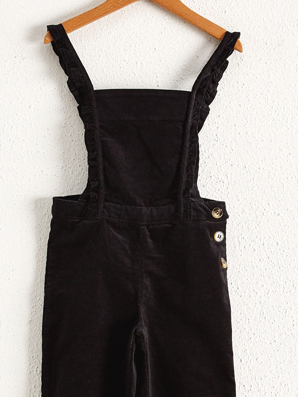 Siyah Kız Çocuk Fırfırlı Kadife Tulum-2