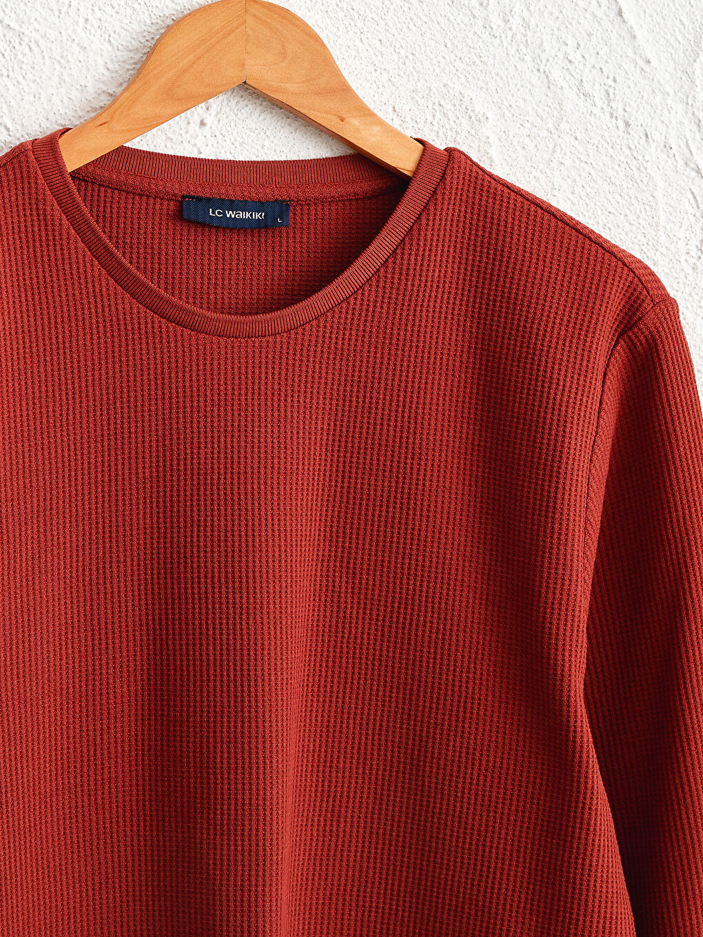 Kahverengi Bisiklet Yaka Uzun Kollu Basic Tişört-3