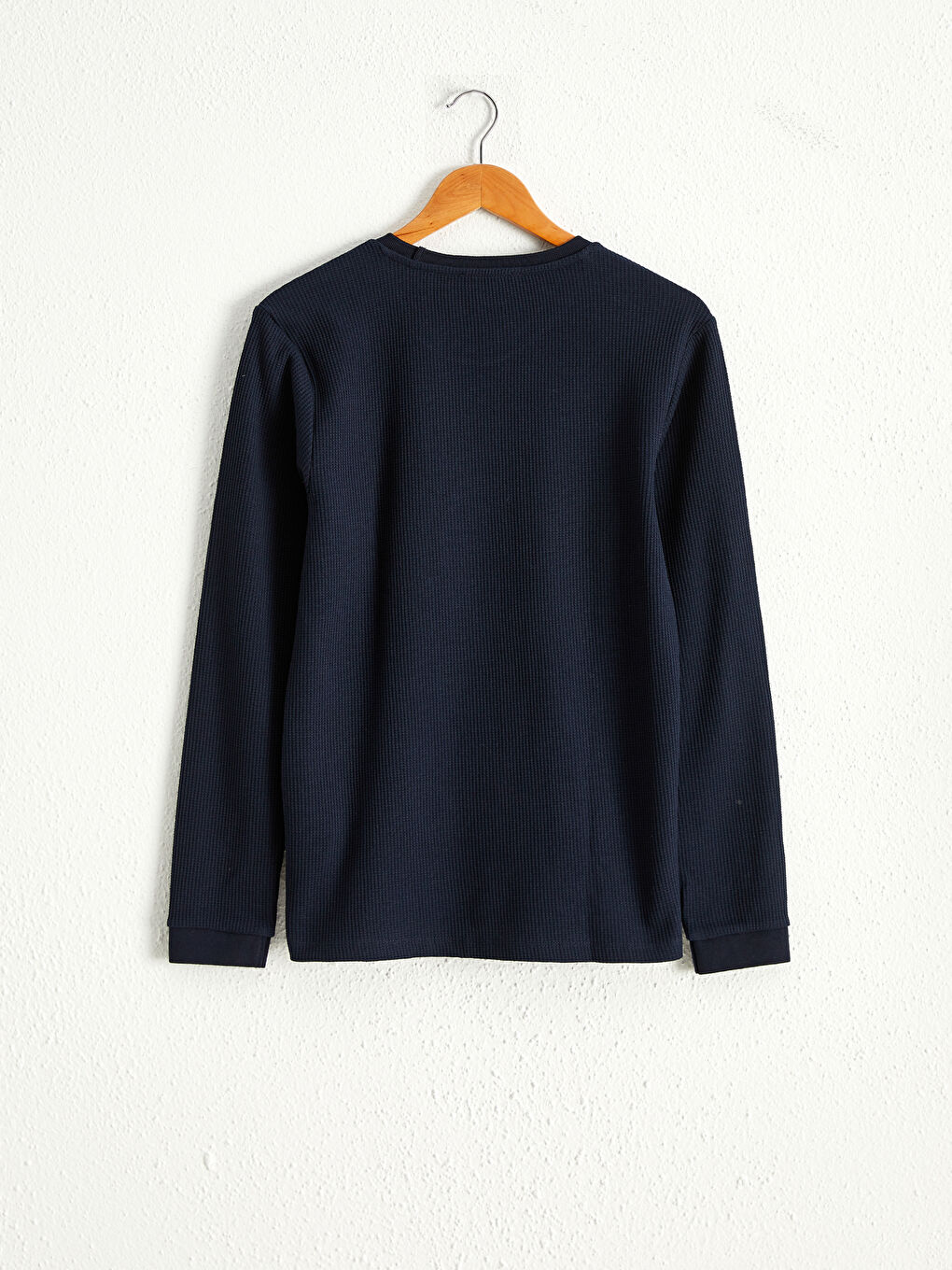 Lacivert Bisiklet Yaka Uzun Kollu Basic Tişört-4