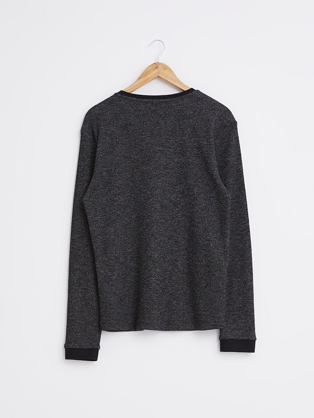 Siyah Bisiklet Yaka Uzun Kollu Basic Tişört-3