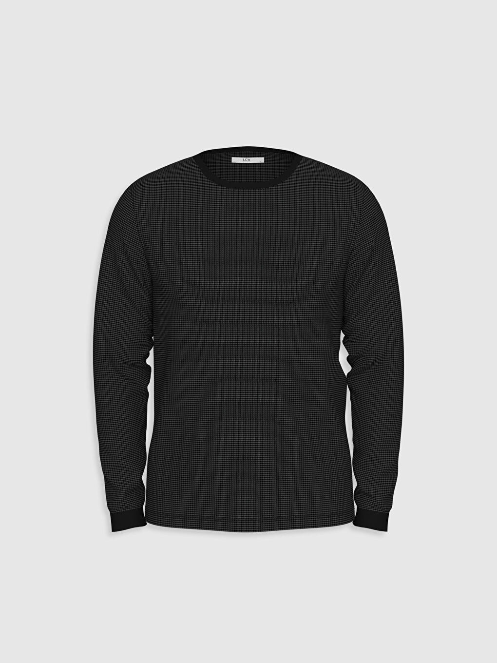 Siyah Bisiklet Yaka Uzun Kollu Basic Tişört-1