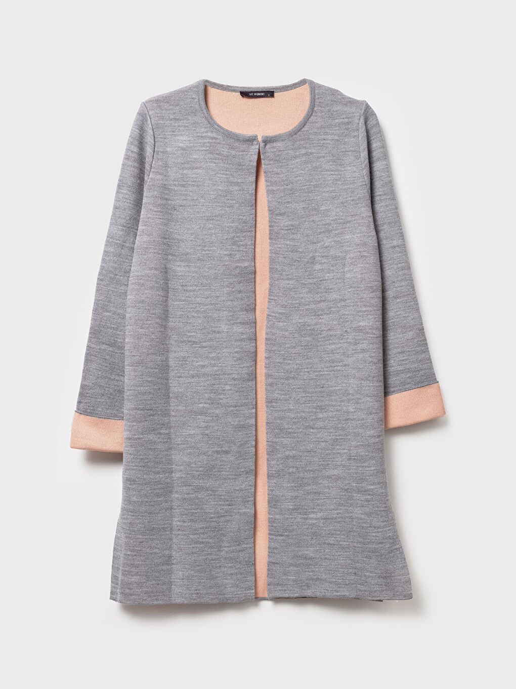 Gri Bisiklet Yaka Düz Uzun Kollu Kadın Triko Hırka-5