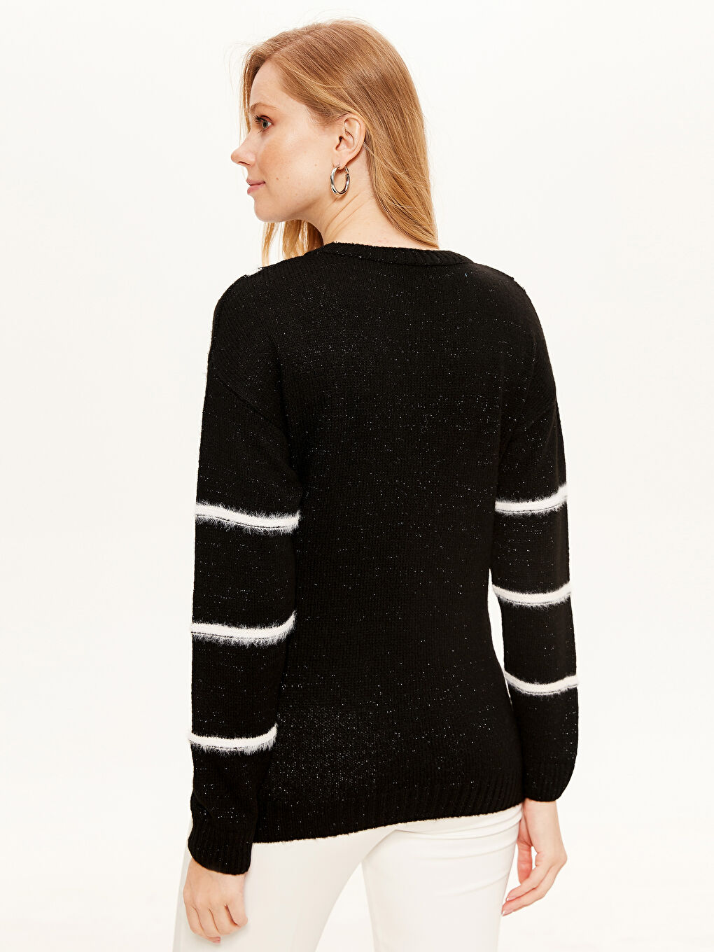 Светр трикотажний з круглим вирізом горловини, шотландка, довгий рукав для жінок-2