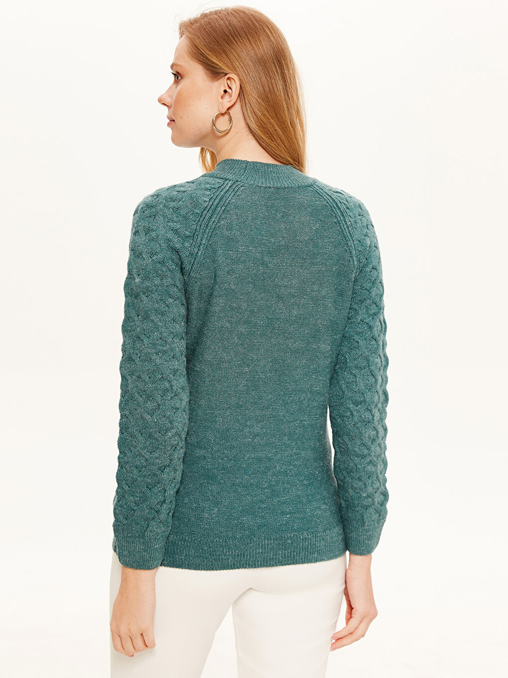 Pull-over à Col Montant Demi Manches Longues pour Femmes-3