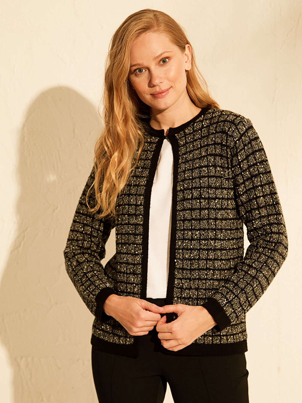 Кардиган с круглым вырезом и длинным рукавом для женщин