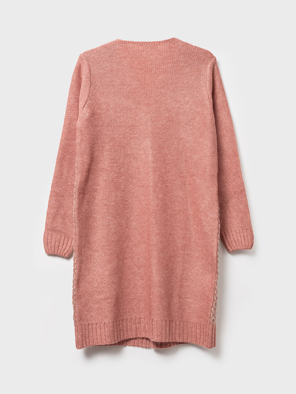 Pembe V Yaka Kendinden Desenli Uzun Kollu Kadın Hırka-2