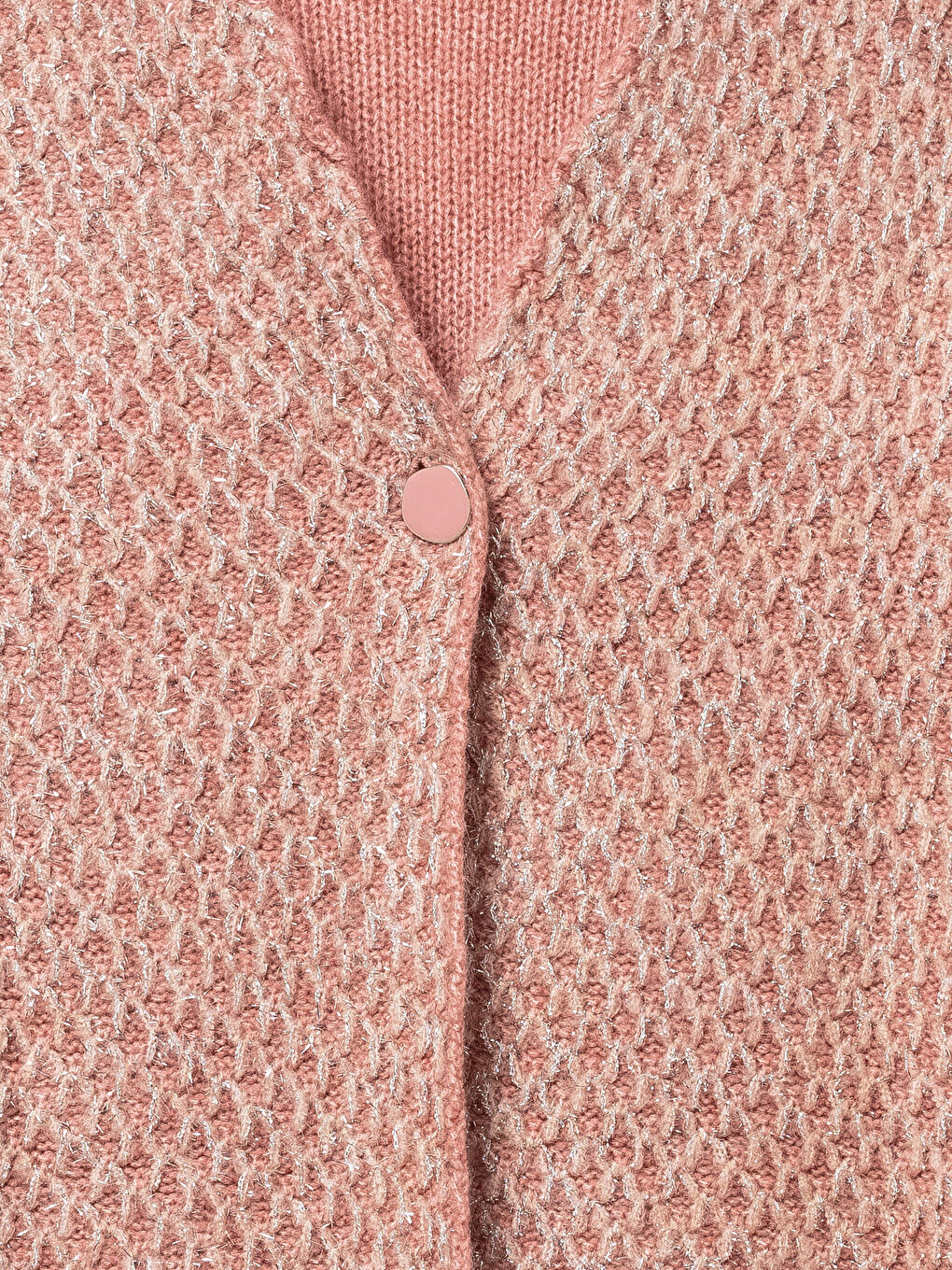 Pembe V Yaka Kendinden Desenli Uzun Kollu Kadın Hırka-1