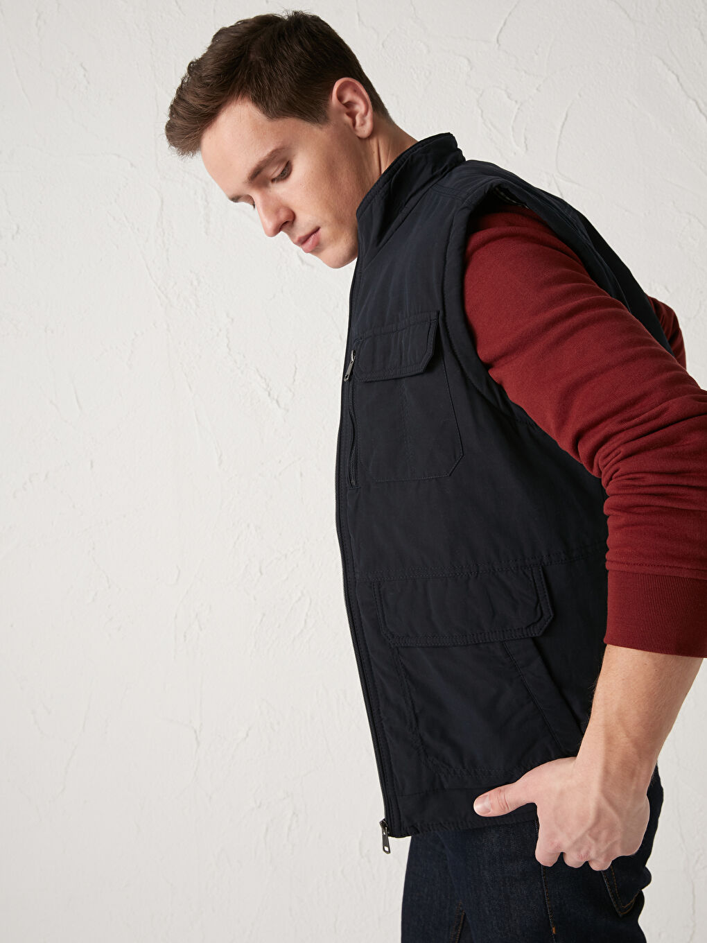 Gilet à fermeture éclair avec col cheminée-1