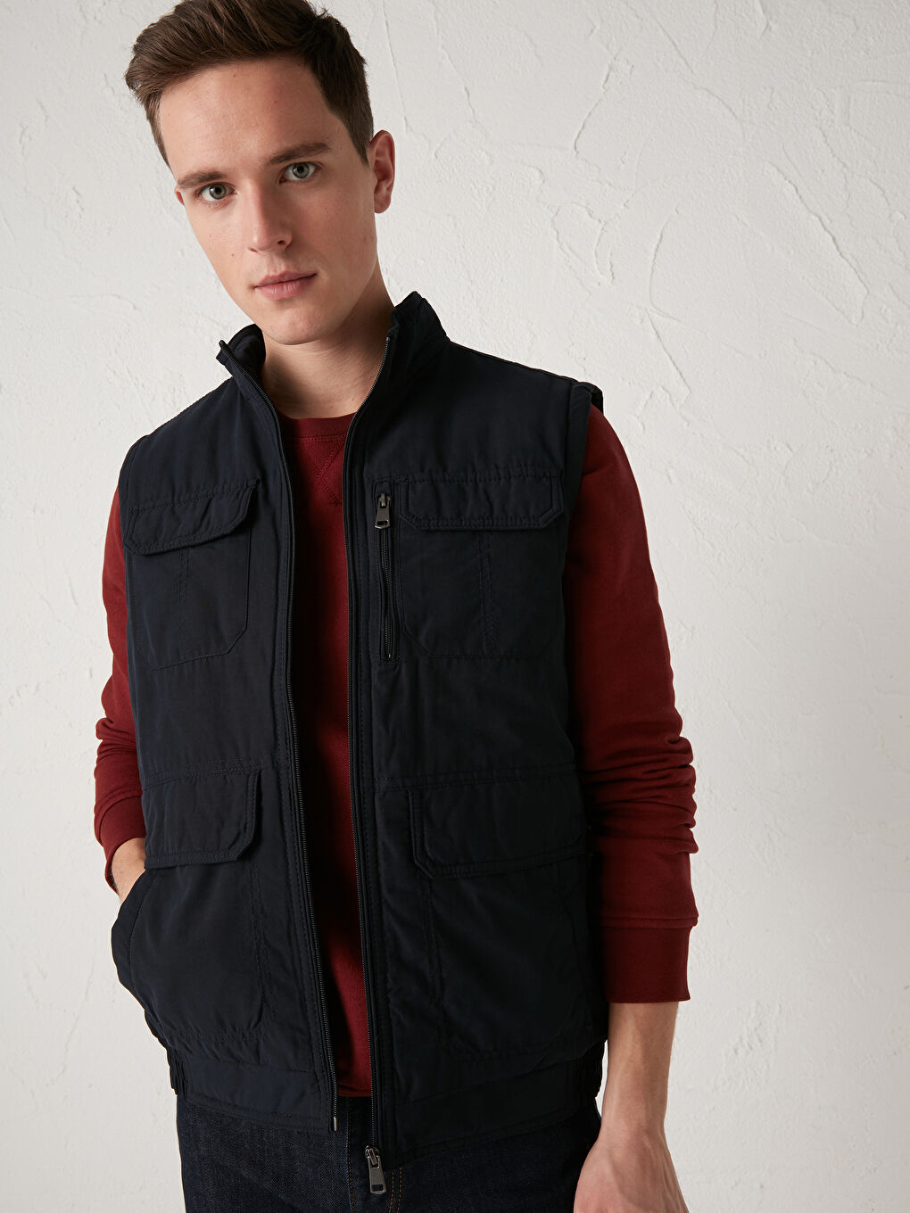 Gilet à fermeture éclair avec col cheminée