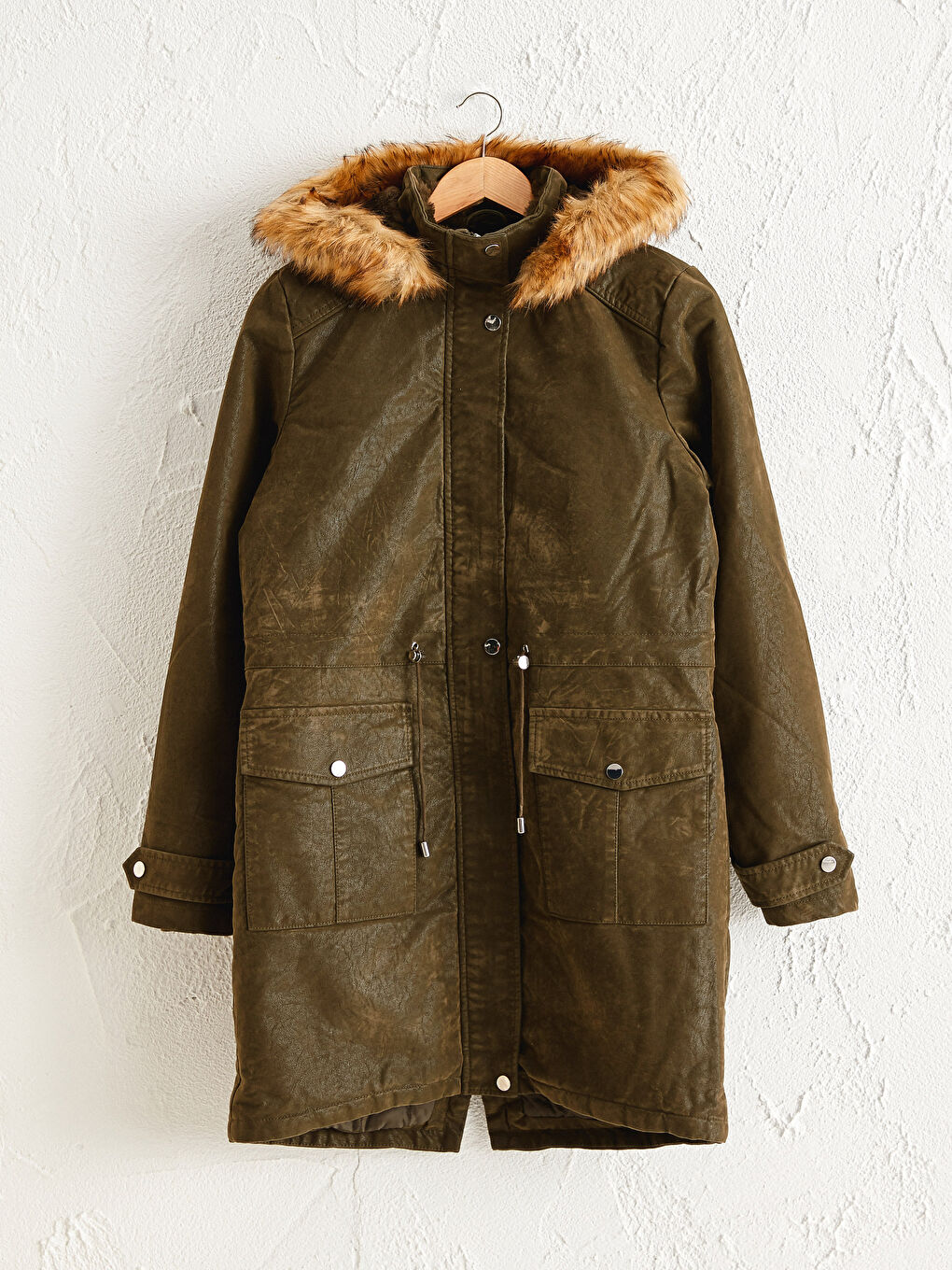 Frau KHAKI Mantel aus Kunstleder