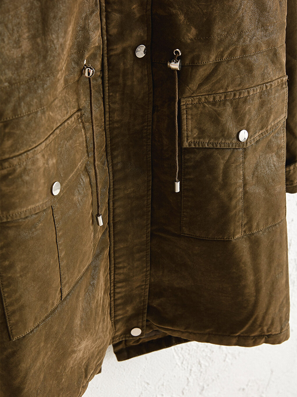 Frau KHAKI Mantel aus Kunstleder-3