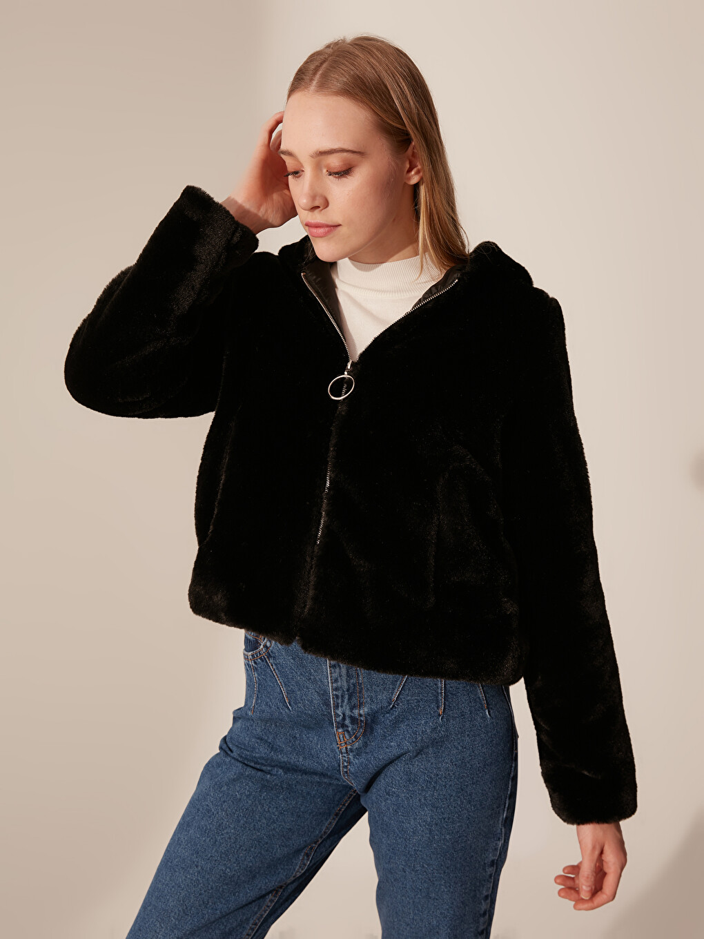 Hooded Plush Women's Coat-2