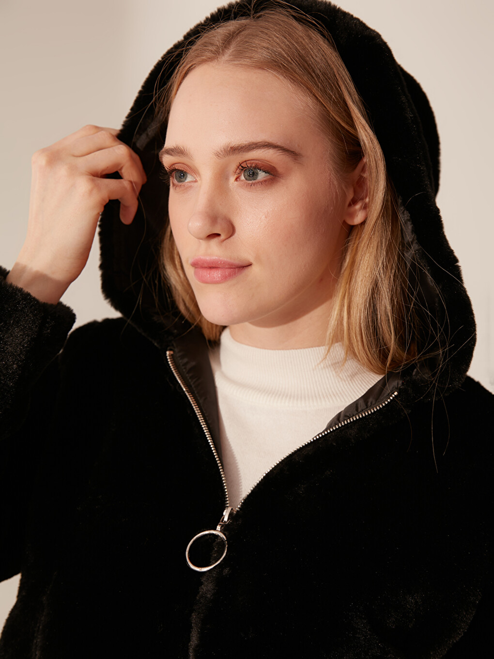 Hooded Plush Women's Coat-5
