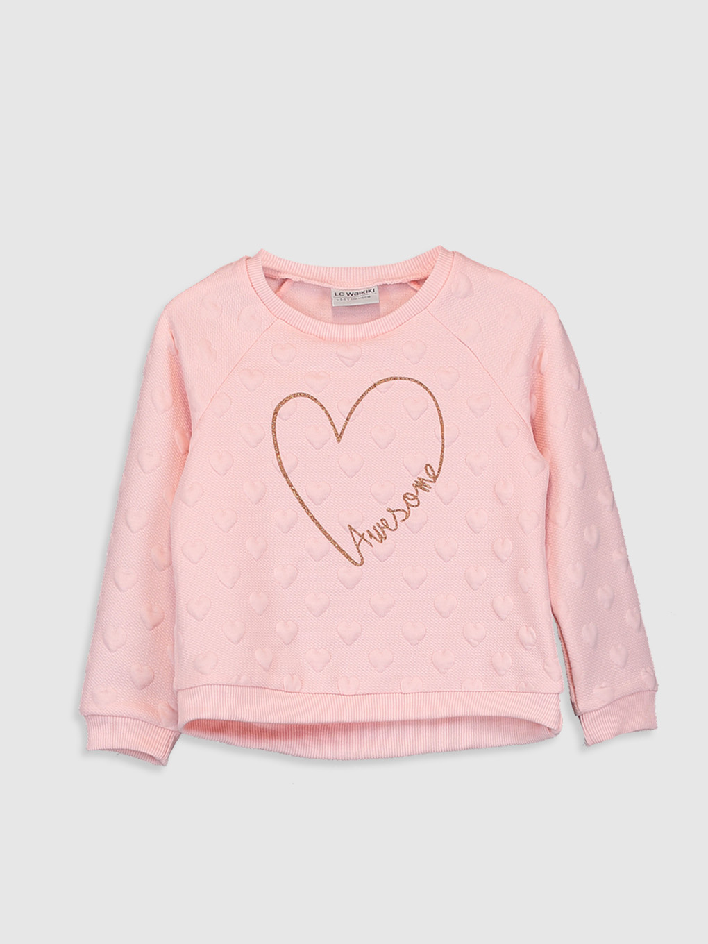 Pembe Bisiklet Yaka Baskılı Uzun Kollu Kız Çocuk Sweatshirt