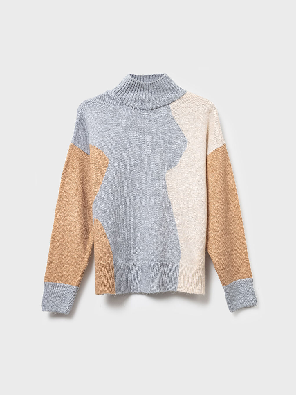 Mavi Renk Bloklu Triko Kazak-1