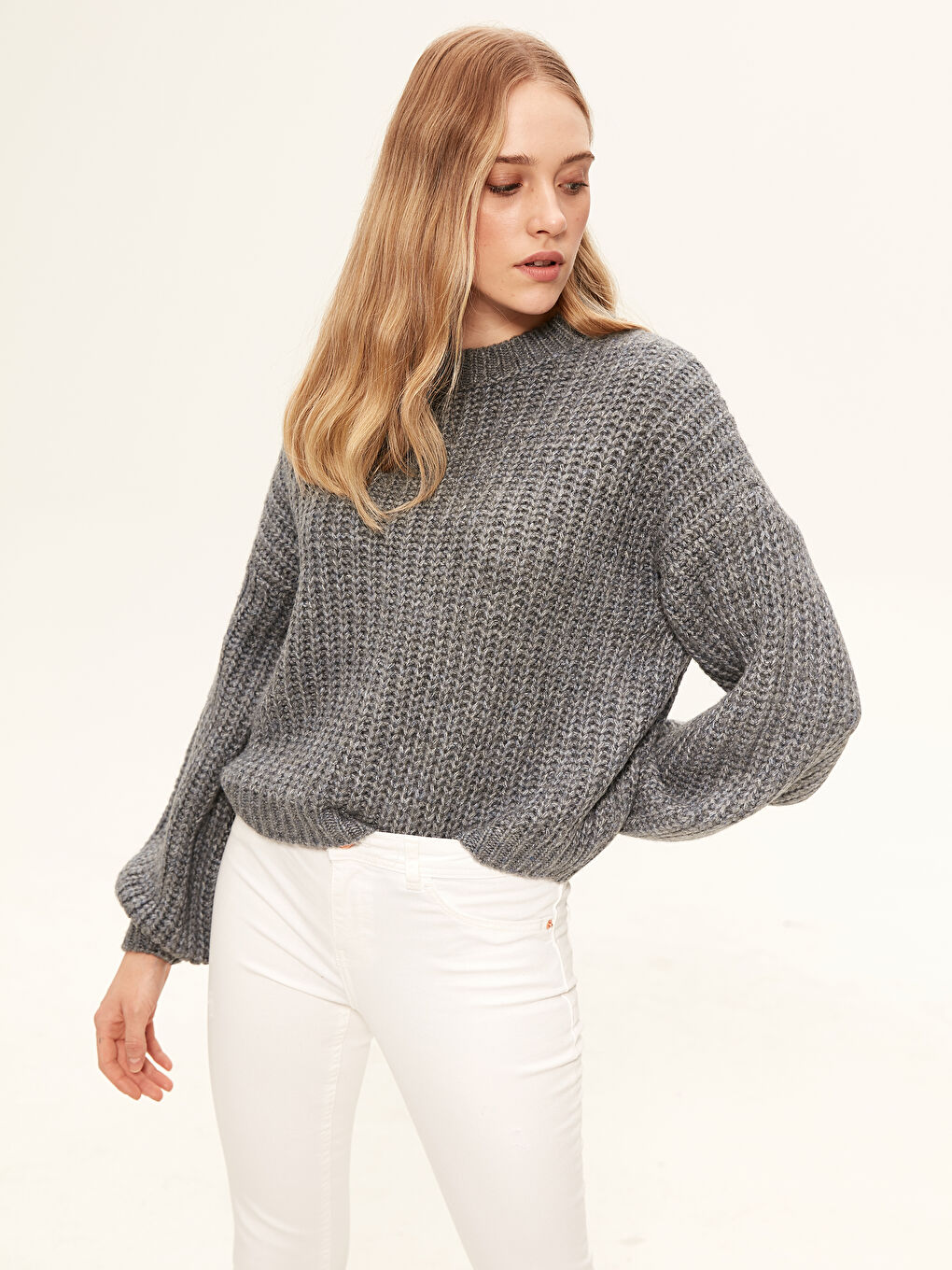 LCW Vision Ballonärmel Übergroßer Dicker Strickpullover -0W3206Z8-D5P