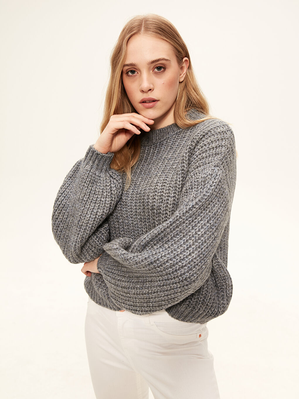 LCW Vision Ballonärmel Übergroßer Dicker Strickpullover -0W3206Z8-D5P