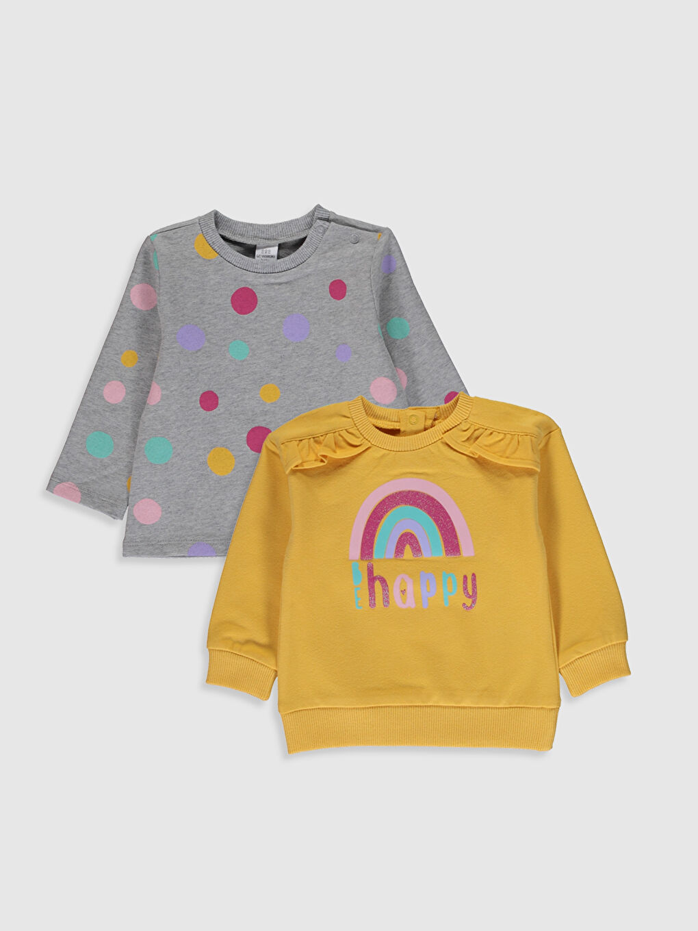 Sarı Kız Bebek Baskılı Sweatshirt 2'li