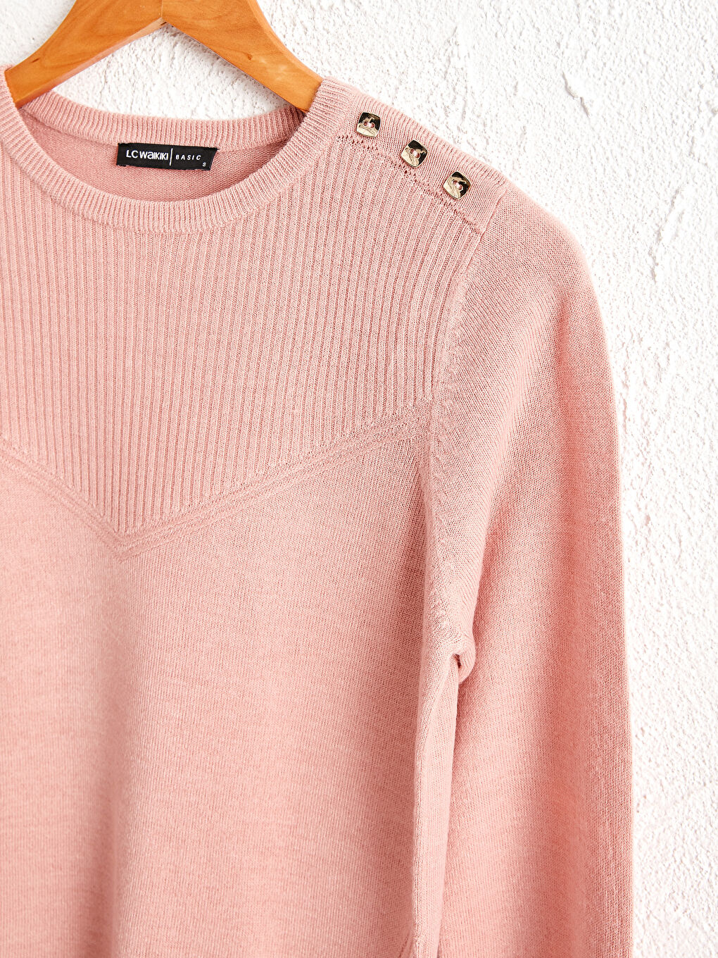 Pulover Tricot Grosime Medie Cu Detalii Nasturi Pe Umeri-2